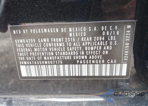 2017 Volkswagen Golf Gti Se 4-Door from USA, damaged, VIN 3VW447AU5HM007175